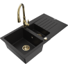 Mexen Matias žulový drez 1,5-komorový s odkvapkávačom a kuchynskou batériou Savita, čierny - 6502-77-672601-50