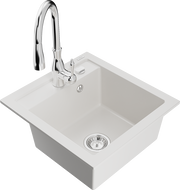 Mexen Vito žulový drez 1-komorový s kuchynskou batériou Savita, biely - 6503-20-672601-00