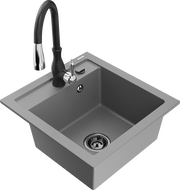 Mexen Vito žulový kuchynský drez s jednou komorou a kuchynskou batériou Savita, šedý - 6503-71-672601-70-B