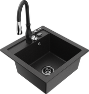 Mexen Vito granitový drez 1-komorový s kuchynskou batériou Savita, čierny/strieborný metalik - 6503-73-672601-70-B