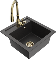 Mexen Vito žulový drez 1-komorový s kuchynskou batériou Savita, čierny s fŕkaním - 6503-76-672601-50