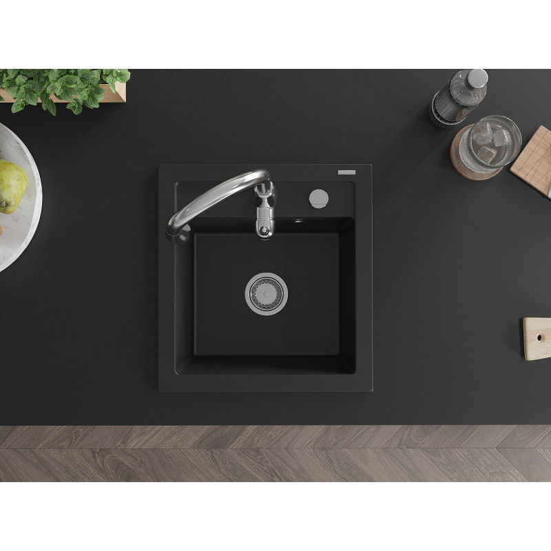 Mexen Vito granitový drez 1-komorový s kuchynskou batériou Savita, čierny - 6503-77-672601-00