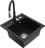 Mexen Vito jednokomorový granitový drez s kuchynskou batériou Savita, čierny - 6503-77-672601-70