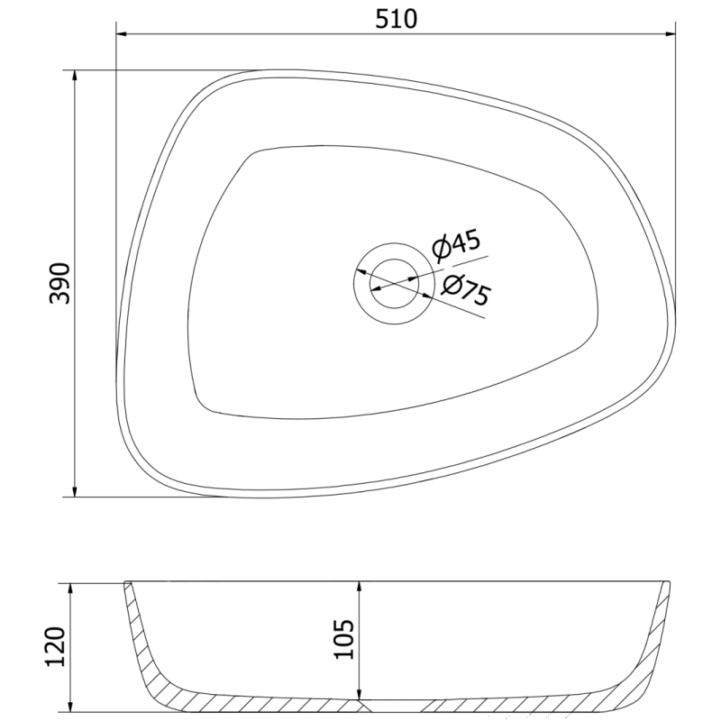 Mexen Ono dosková umývadlo z konglomerátu 51 x 39 cm, čierna - 23045171