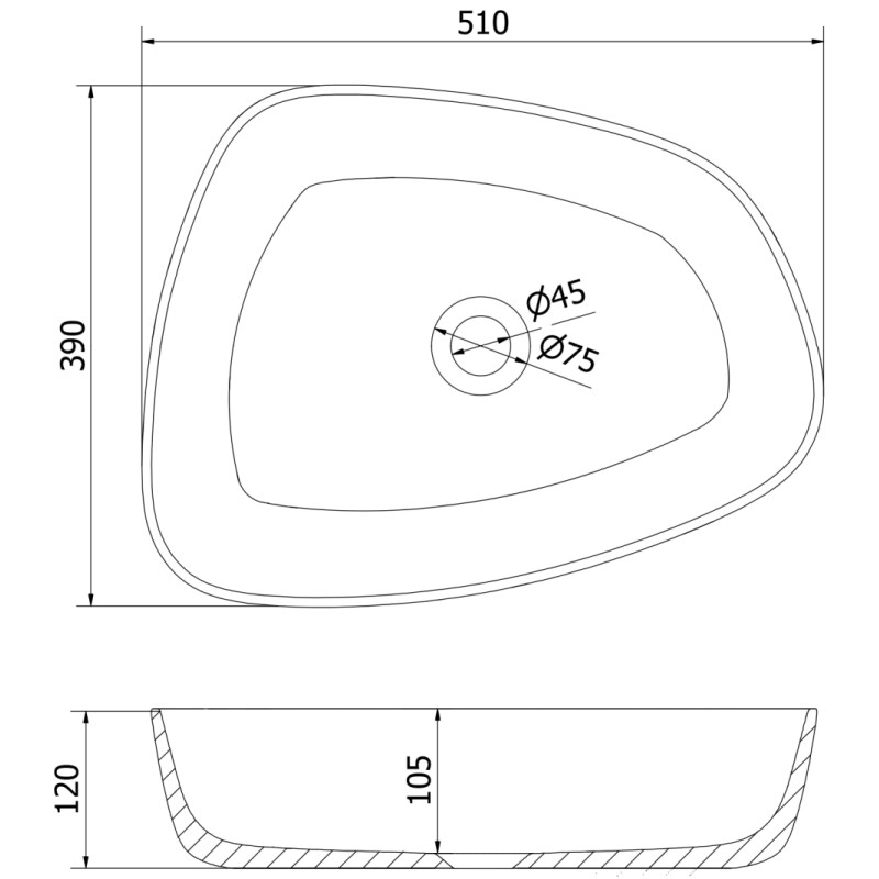 Mexen Ono umývadlo na dosku z konglomerátu 51 x 39 cm, čierne - 23045171