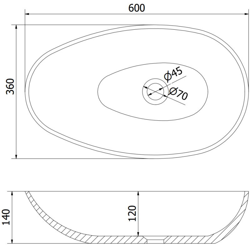 Mexen Nora umývadlo na dosku z konglomerátu 60 x 36 cm, čierna - 23056071