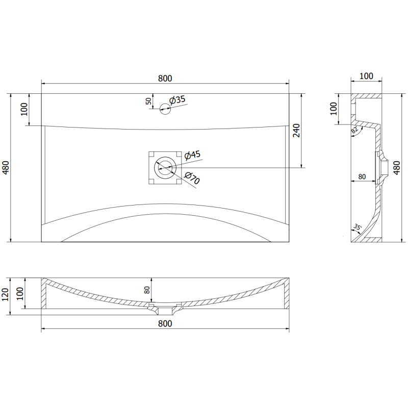 Mexen Poli umývadlo na dosku z konglomerátu 1/O 80 x 48 cm, čierne - 23028071