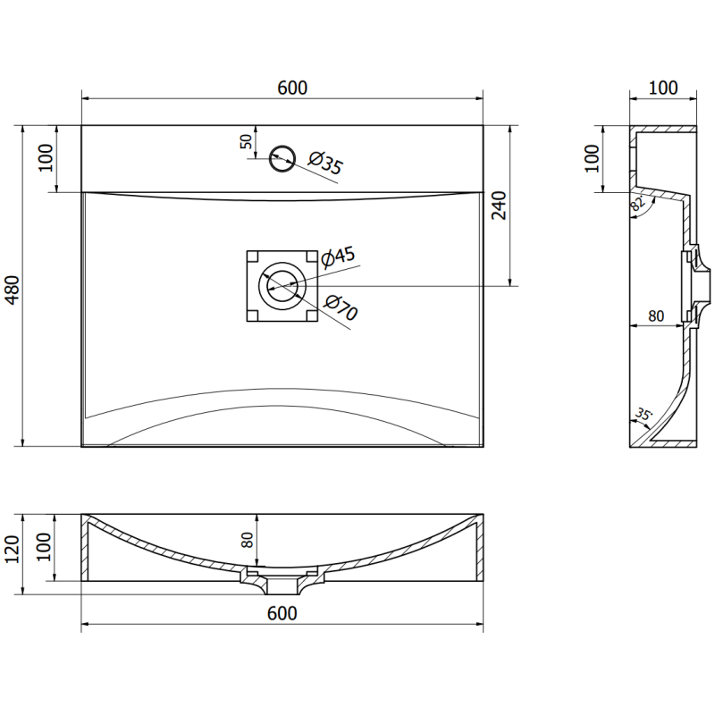 Mexen Poli umývadlo doskové z konglomerátu 1/O 60 x 48 cm, biela - 23026001