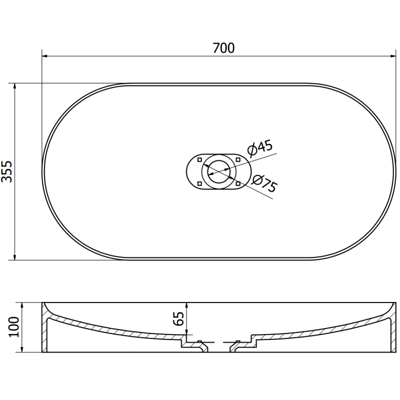 Mexen Sofia umývadlo na dosku z konglomerátu 70 x 35 cm, biela - 23067001