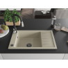 Mexen Elias granitový kuchynský drez 1-komorový s odkvapkávačom a kuchynskou batériou Savita, béžový