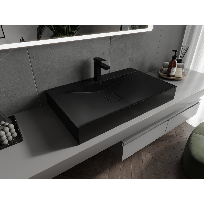 Mexen Poli návrhové umývadlo z konglomerátu 1/O 80 x 48 cm, čierne - 23028071