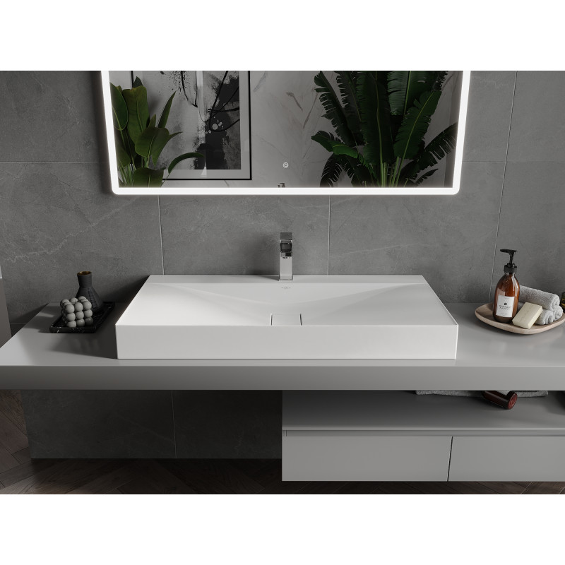 Mexen Poli Nadstavná umývadlová misa z konglomerátu 1/O 100 x 48 cm, biela - 23021001