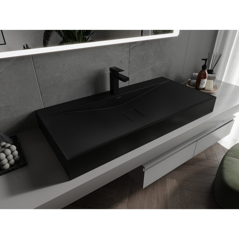 Mexen Poli umývadlo na dosku z konglomerátu 1/O 100 x 48 cm, čierne - 23021071