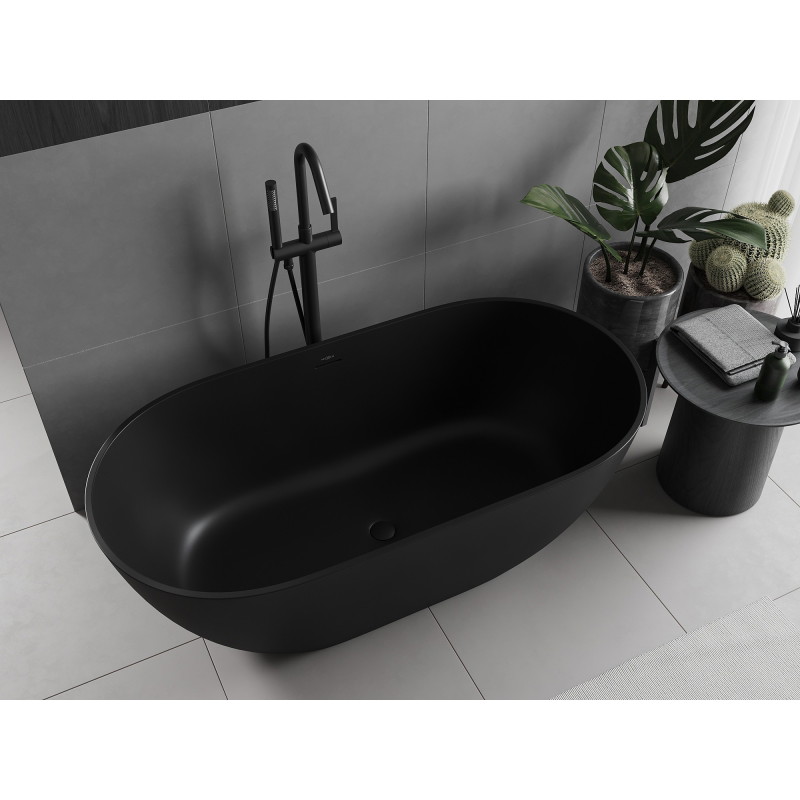 Mexen Rimini Samostatne stojaca vaňa z konglomerátu 150 x 75 cm, čierna matná - 57241507570