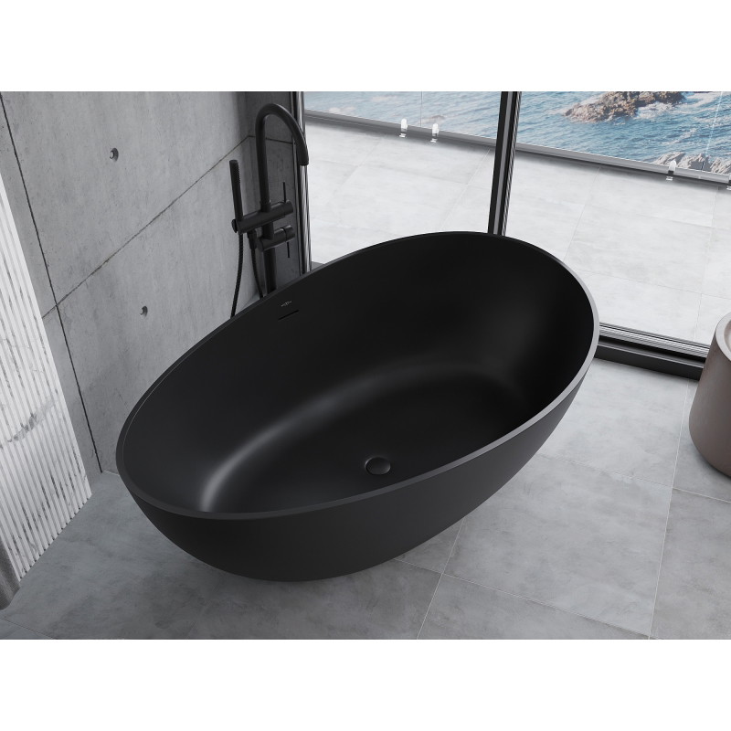 Mexen Parma samostatne stojaca vaňa z konglomerátu 160 x 95 cm, čierna mat - 57231609570