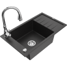 Mexen Elias granitový drez 1-komorový s odkvapkávačom a kuchynskou batériou Savita, čierny/strieborný metalik