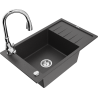 Mexen Elias granitový drez s 1 komorou, odkvapkávačom a kuchynskou batériou Savita, čierny s bodkami - 6511-76-672601-00