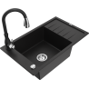 Mexen Elias žulový kuchynský drez 1-komorový s odkvapkávačom a kuchynskou batériou Savita, čierny - 6511-77-672601-70