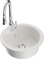 Mexen Diego granitový kuchynský drez 1-komorový s kuchynskou batériou Savita, biely - 6512-20-672601-00