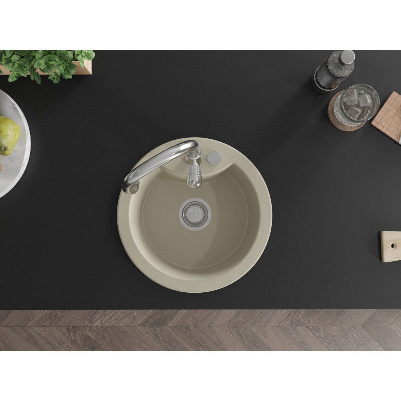 Mexen Diego granitový kuchynský drez s 1 komorou s kuchynskou batériou Savita, béžový - 6512-69-672601-00