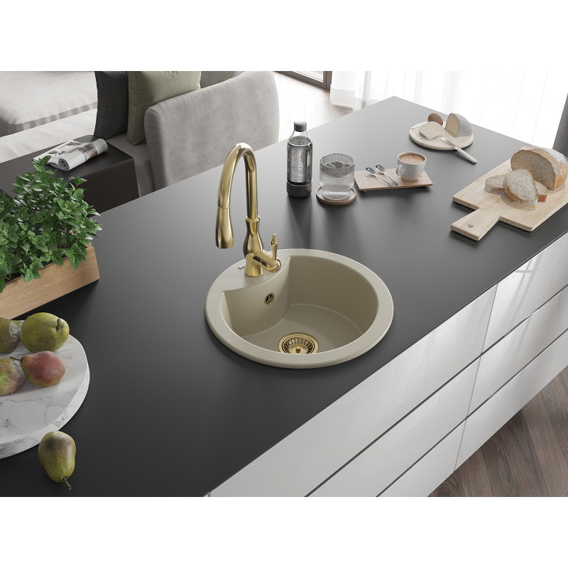 Mexen Diego jednodrezový granitový drez s kuchynskou batériou Savita, béžový - 6512-69-672601-50