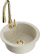 Mexen Diego žulový drez 1-komorový s kuchynskou batériou Savita, béžový - 6512-69-672601-50