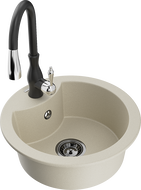 Mexen Diego granitový drez, jednokomorový s kuchynskou batériou Savita, béžový - 6512-69-672601-70