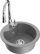 Mexen Diego granitový kuchynský drez s 1 komorou a kuchynskou batériou Savita, sivý - 6512-71-672601-00