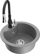 Mexen Diego granitový drez s 1 misou a kuchynská batéria Savita, sivý - 6512-71-672601-70