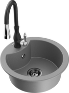 Mexen Diego granitový drez 1-komorový s kuchynskou batériou Savita, sivý - 6512-71-672601-70-B