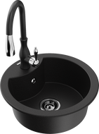 Mexen Diego žulový kuchynský drez s 1 komorou a kuchynskou batériou Savita, čierny - 6512-77-672601-70-B