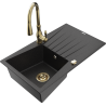 Mexen Cesar granitový drez s 1 komorou s odkvapkávacou plochou a kuchynskou batériou Savita, čierny/strieborný metalik