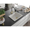 Mexen Pedro granitový drez 1-komorový 560 x 460 mm, biely, sifón zlatý - 6508561000-20-G