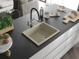 Mexen Pedro granitový drez s jednou komorou 560 x 460 mm, béžový, sifón chróm - 6508561000-69