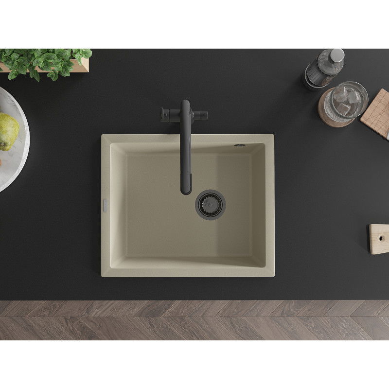 Mexen Pedro granitový drez 1-komorový 560 x 460 mm, béžový, sifón čierny - 6508561000-69-B