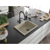 Mexen Pedro granitový drez s 1 komorou 560 x 460 mm, béžový, čierny sifón - 6508561000-69-B
