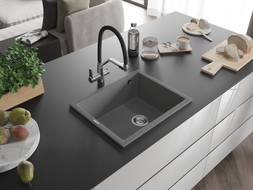 Mexen Pedro jednodrezový granitový drez 560 x 460 mm, sivý, chrómový sifón - 6508561000-71