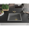 Mexen Pedro granitový kuchynský drez 1-komorový 560 x 460 mm, šedý, sifón zlatý - 6508561000-71-G