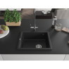 Mexen Pedro granitový drez 1-komorový 560 x 460 mm, čierny/strieborný metalik, sifón chróm - 6508561000-73