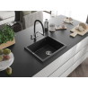 Mexen Pedro granitový drez 1-komorový 560 x 460 mm, čierny/strieborný metalik, sifón chróm - 6508561000-73