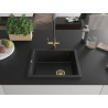 Mexen Pedro granitový kuchynský drez 1-komorový 560 x 460 mm, čierny/strieborný metalik, sifón zlatý - 6508561000-73-G