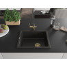 Mexen Pedro granitový drez 1-komorový 560 x 460 mm, čierny/zlatý metalický, zlatý sifón - 6508561000-75-G