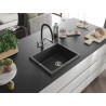 Mexen Pedro granitový drez 1-komorový 560 x 460 mm, čierny s bodkami, chrómový sifón - 6508561000-76