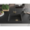 Mexen Pedro granitový drez 1-komorový 560 x 460 mm, čierny s bodkami, zlatý sifón - 6508561000-76-G