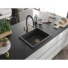 Mexen Pedro granitový drez 1-komorový 560 x 460 mm, čierny s bodkami, zlatý sifón - 6508561000-76-G