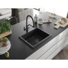 Mexen Pedro granitový drez s 1 komorou 560 x 460 mm, čierny, čierny sifón - 6508561000-77-B