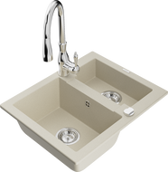Mexen Carlos granitový drez 1,5-komorový s kuchynskou batériou Savita, béžový - 6518-69-672601-00