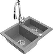 Mexen Carlos žulový drez s 1,5 komorou s kuchynskou batériou Savita, sivý - 6518-71-672601-00