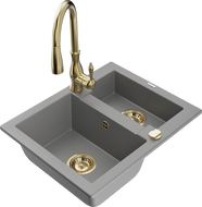 Mexen Carlos granitový drez 1,5-komorový s kuchynskou batériou Savita, sivý - 6518-71-672601-50