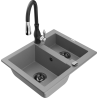 Mexen Carlos žulový kuchynský drez 1,5-komorový s kuchynskou batériou Savita, sivý - 6518-71-672601-70-B